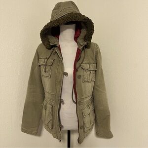 Abercrombie & Fitch Women's Parka Jacket Size Med Quilted Faux Fur Hood Vintage